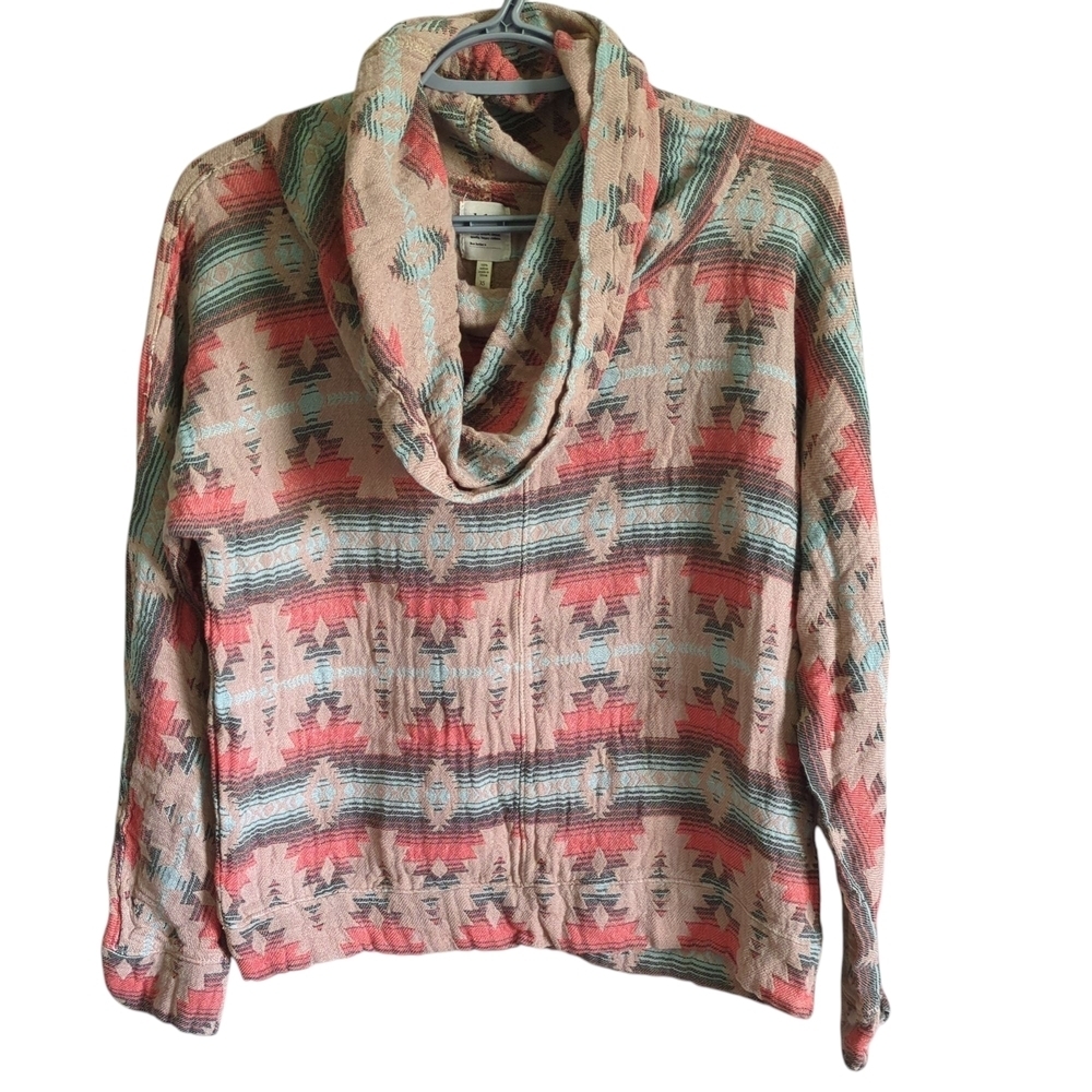 DYLAN By true grit Tribe Southwestern Prints Cowl neck pullover Top Size XS